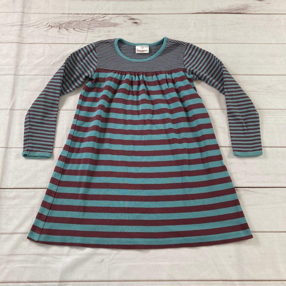 Hanna Andersson Kids Blue Striped Long Sleeve Crewneck Flowy Dress Size 120